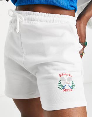 Pull&Bear high waisted sweat shorts co-ord with logo detail in white | ASOS