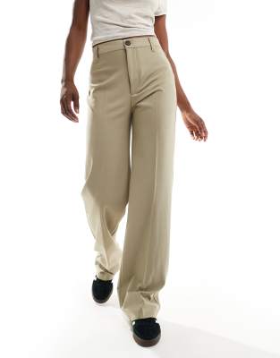 high waisted tailored pants in dark beige-Green