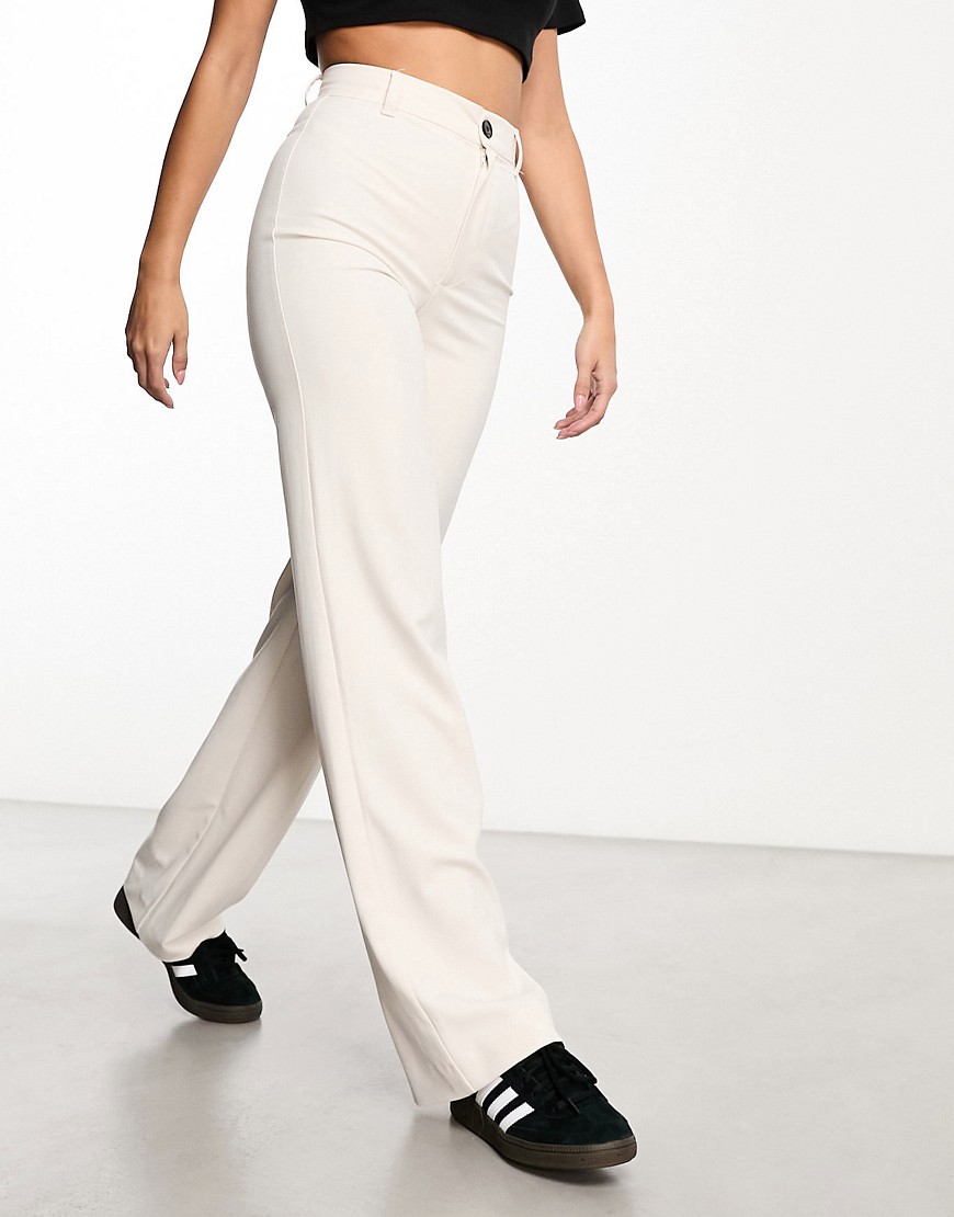 Pull & Bear High Waisted Tailored Pants In Sand-neutral In White