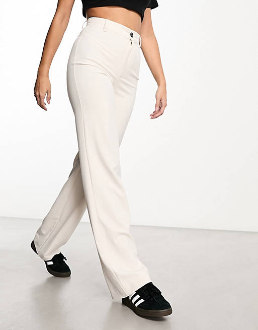 Pull&Bear high waisted tailored pants in ecru | ASOS