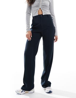 Pull & Bear High Waisted Tailored Pants In Navy