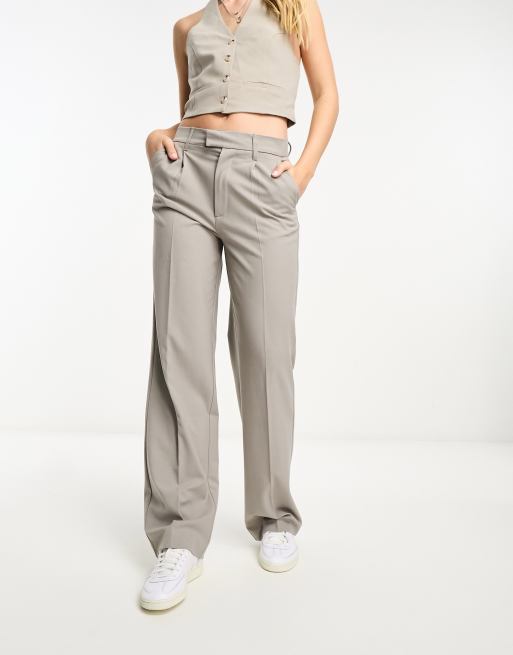 Pull&Bear high waisted tailored pants in stone