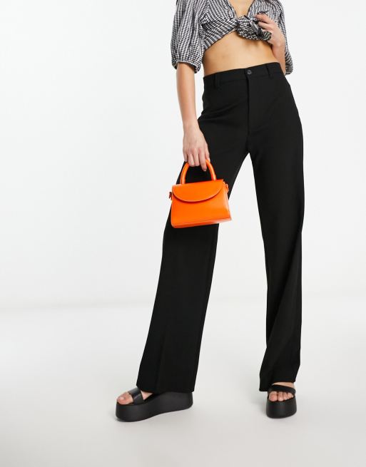 Pull&Bear high waisted tailored straight leg pants in black (part of a set)
