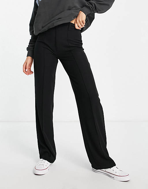 Pull&Bear high waisted tailored straight leg pants in black