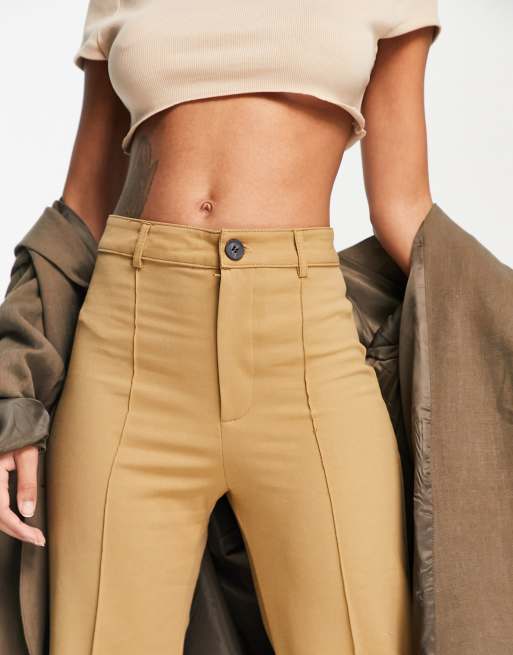 Pull&Bear high waisted tailored straight leg pants in camel