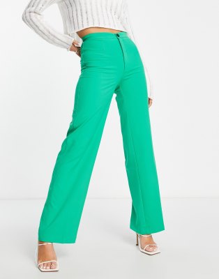 Pull&Bear high waisted tailored straight leg pants in green