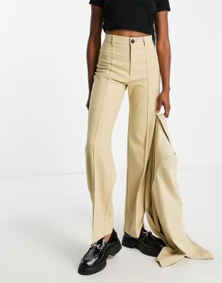 Pull&Bear high waisted tailored straight leg pants in pale yellow