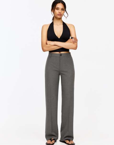Pull&Bear high waisted tailored straight leg trouser co-ord in dark grey - view 1