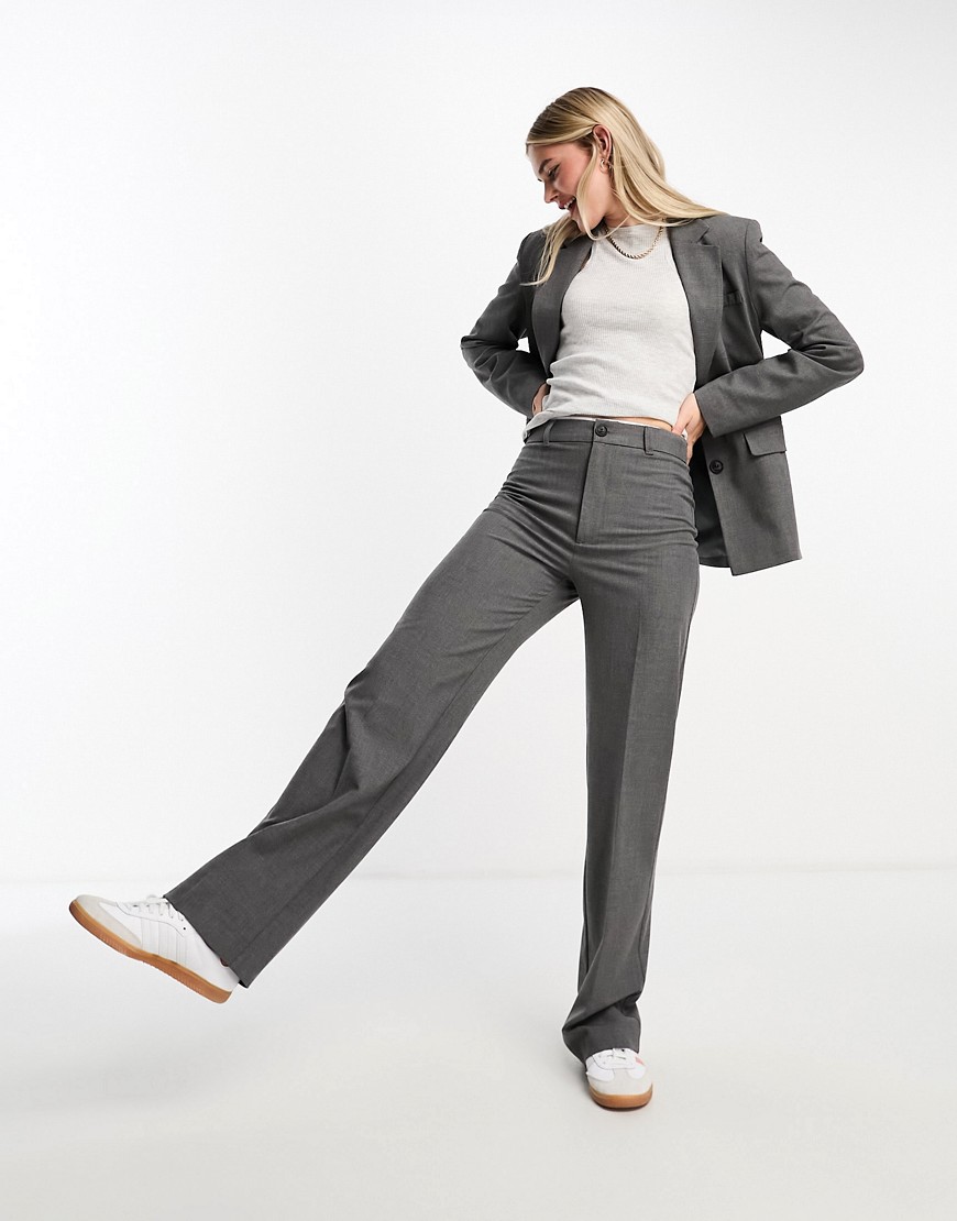 Pull & Bear high waisted tailored straight leg trouser co-ord in dark grey
