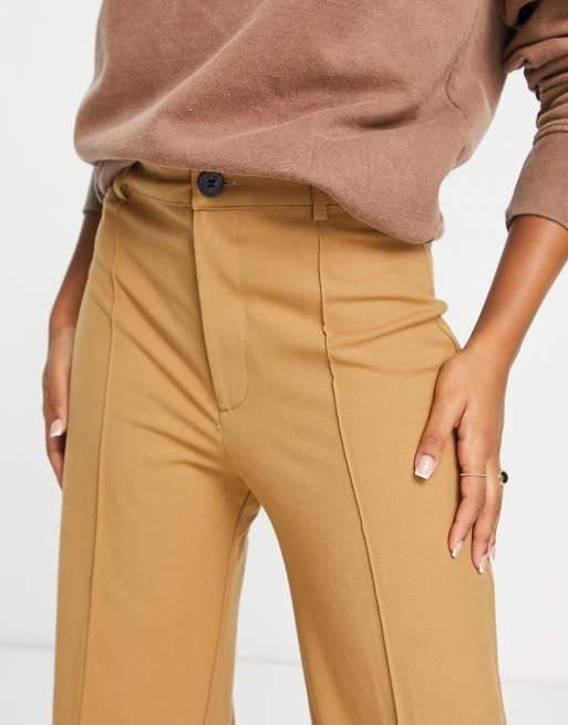 Pull&Bear high waisted tailored straight leg pants in camel