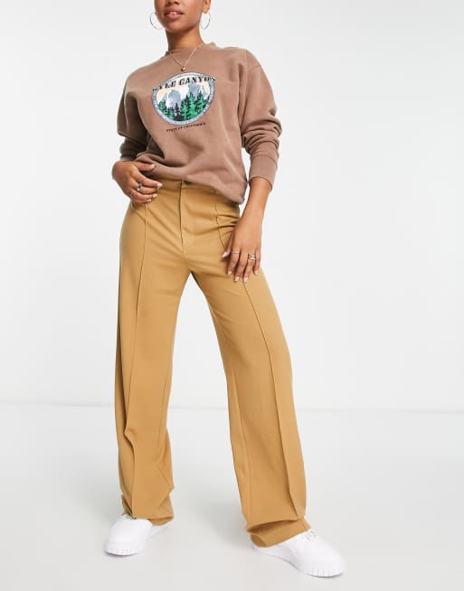 Camel high waisted wide leg outlet trousers