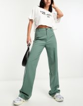 Pull&Bear high waist tailored straight leg trousers with front