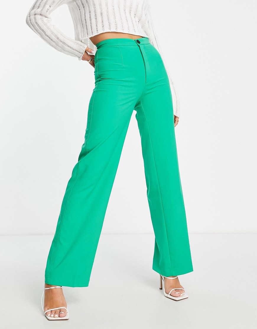 Pull & Bear high waisted tailored straight leg trouser in green