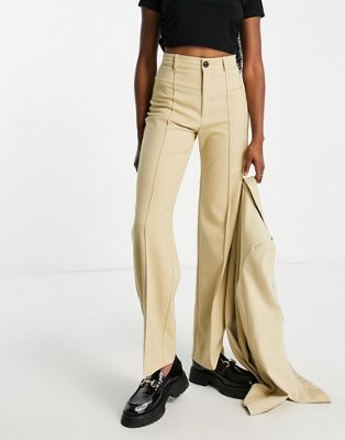 Pull&Bear high waisted tailored straight leg trouser in pale yellow