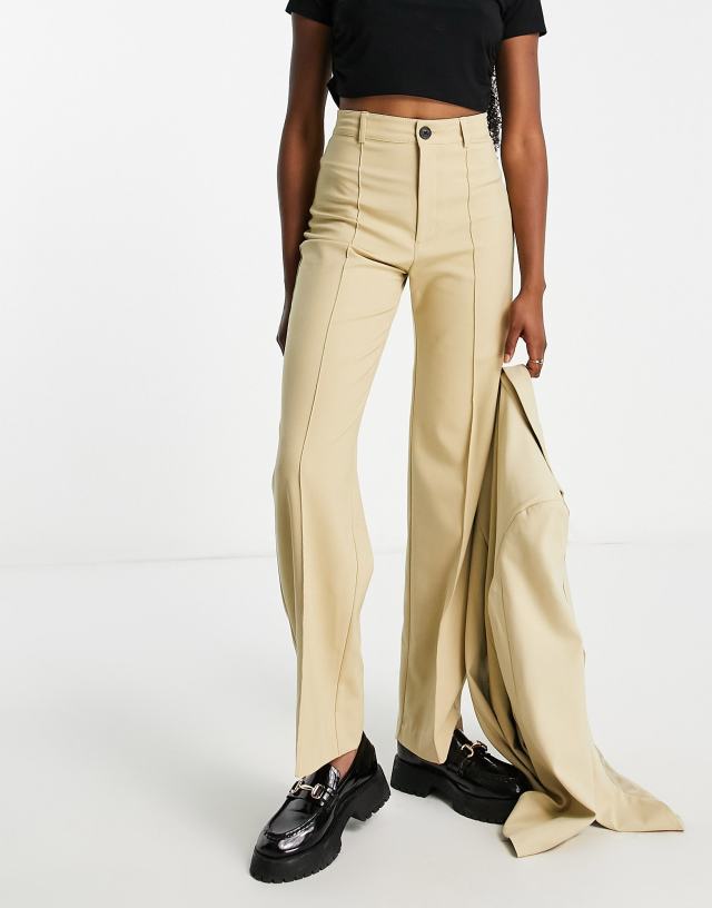 Pull&Bear - high waisted tailored straight leg trouser in pale yellow