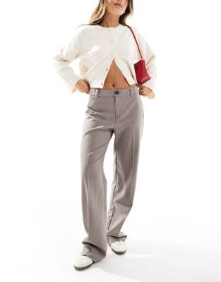 Pull&Bear Pull&Bear high waisted tailored trouser in beige stripe-Neutral