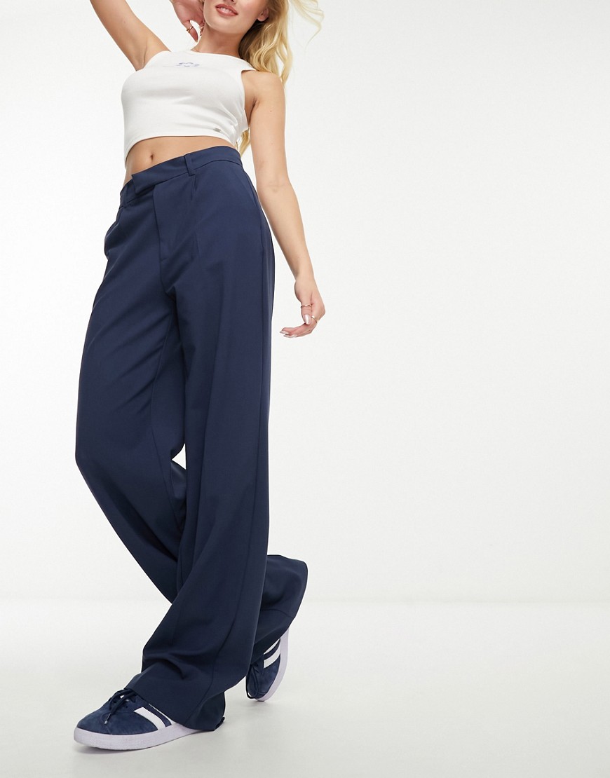 Pull & Bear high waisted tailored trousers in navy