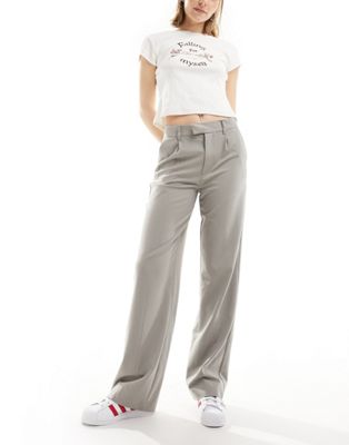 Pull&Bear high waisted tailored trousers in stone