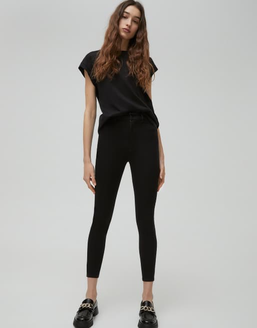 Pull&Bear high waisted ultra skinny basic jean in black