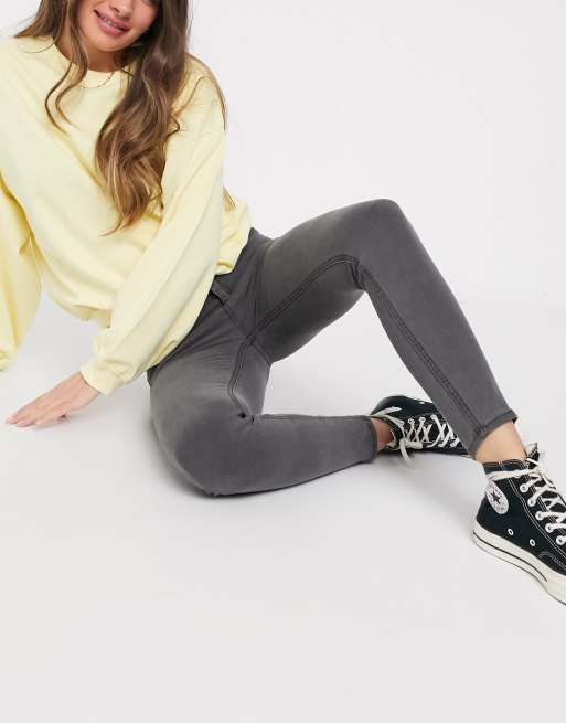 Pull&Bear high waisted ultra skinny basic jean in grey, 4 of 4