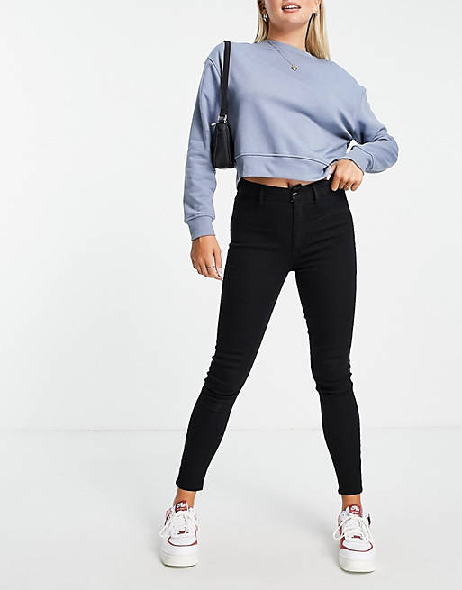 Pull&Bear high waisted ultra skinny basic jeans in black