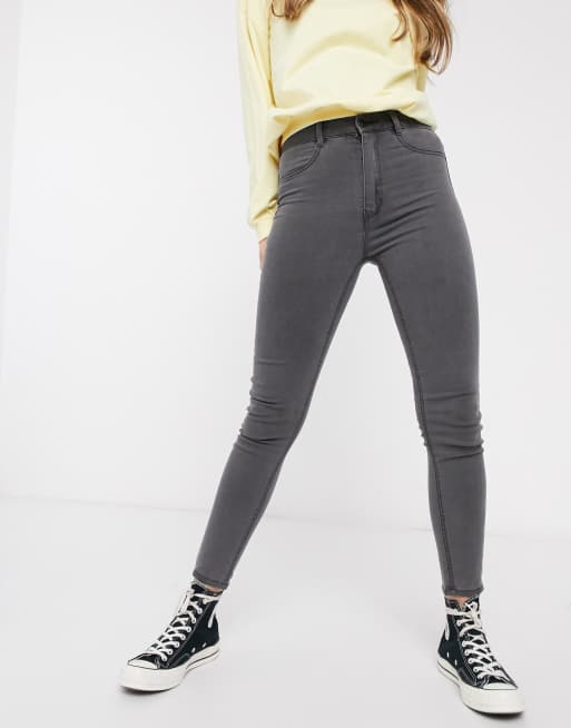 Pull&Bear high waisted ultra skinny basic jeans in grey, 2 of 4