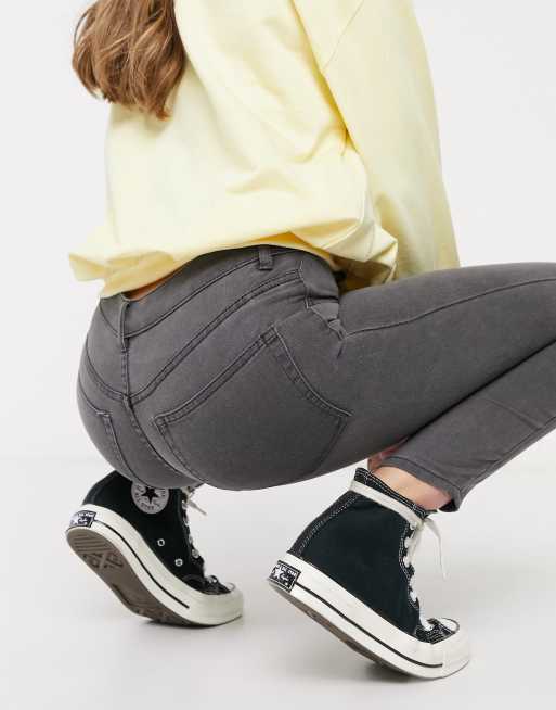 Pull&Bear high waisted ultra skinny basic jeans in grey, 3 of 4