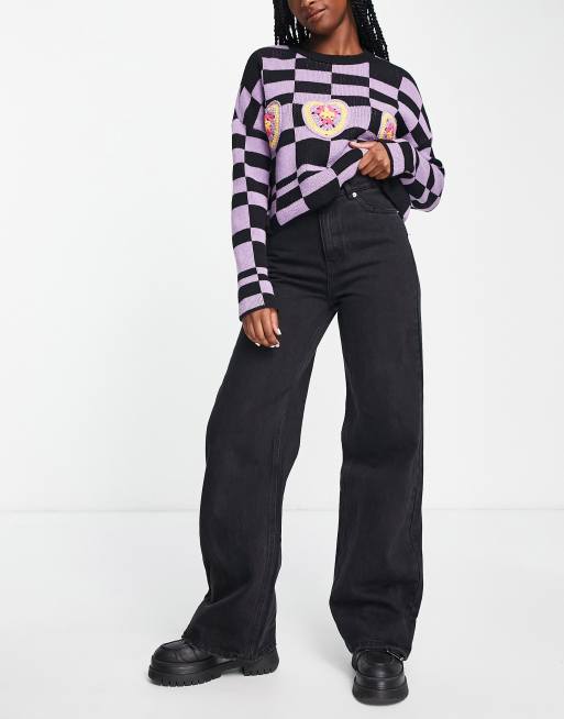 Pull&Bear high waisted wide leg jean in black ASOS