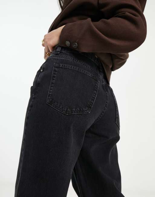 Pull&Bear mid rise wide leg jeans in black