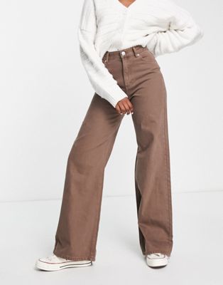 Pull&Bear high waisted wide leg jean in brown - ASOS Price Checker