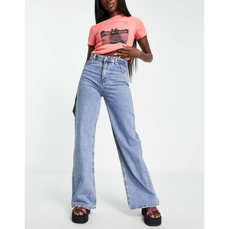 Wide leg pull on hot sale jeans