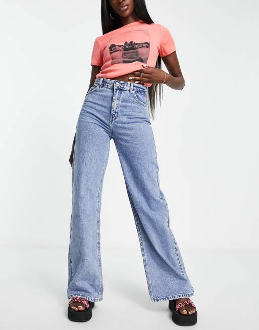 Pull&Bear high waisted wide leg jean in light blue | ASOS