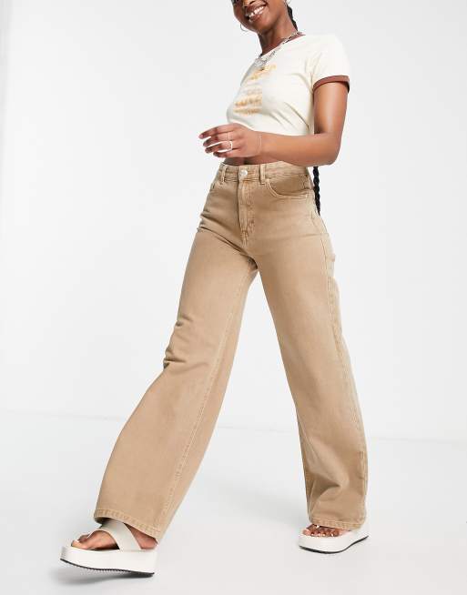 Pull&Bear high waisted wide leg pants in beige