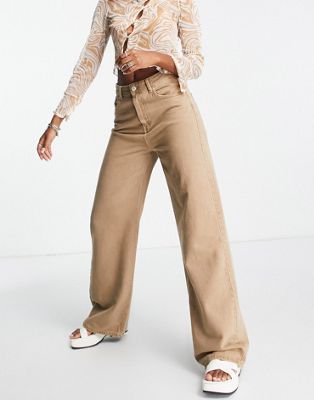 Pull&Bear high waisted wide leg trousers in beige