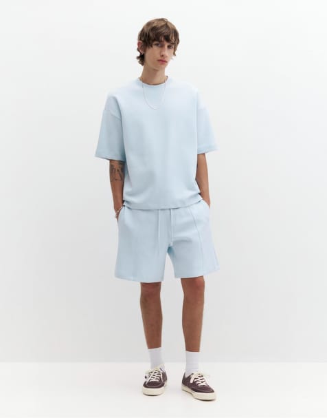 Pull&Bear - Himmelblå kortærmet T-shirt i kraftigt interlock-stof - view 1