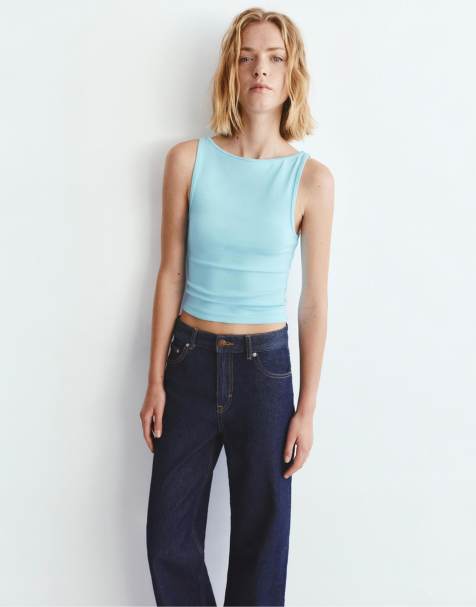 Pull&Bear - Himmelblå tanktop med bådudskæring - view 1