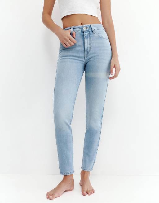Pull&Bear – Himmelsblå skinny jeans med hög midja, 3 av 4