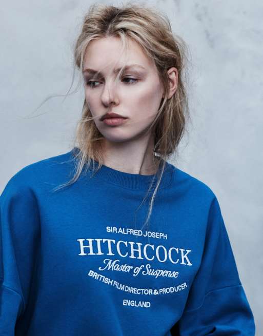 Pull&Bear Hitchcock graphic oversize sweatshirt in deep blue, 3 of 7