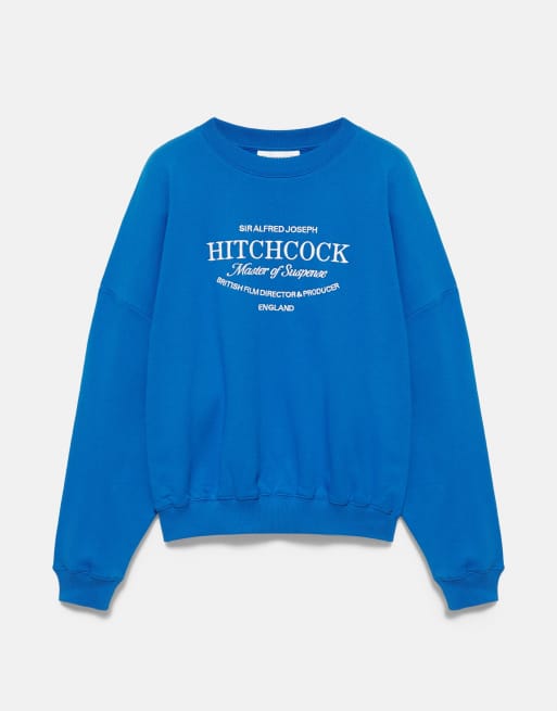 Pull&Bear Hitchcock graphic oversize sweatshirt in deep blue, 5 of 7