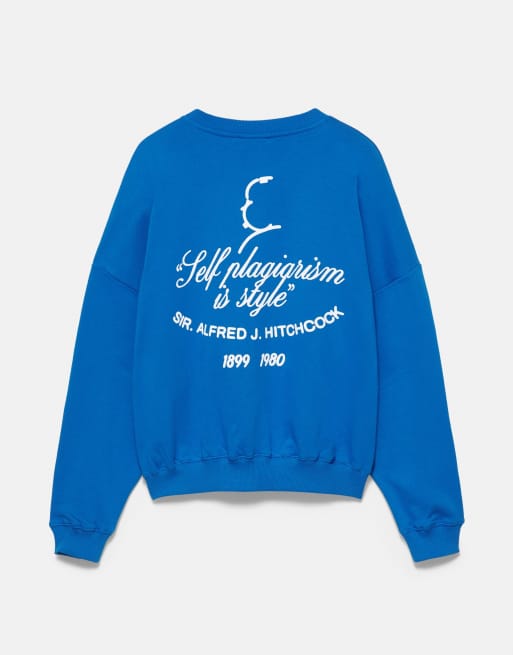 Pull&Bear Hitchcock graphic oversize sweatshirt in deep blue, 7 of 7
