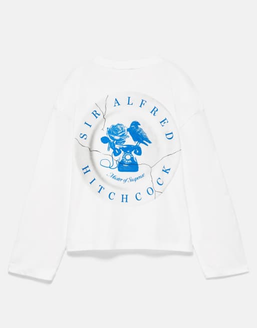 Pull&Bear Hitchcock graphic oversize t-shirt in ice, 7 of 7
