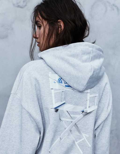 Pull&Bear Hitchcock hood sweatshirt in grey marl, 4 of 7