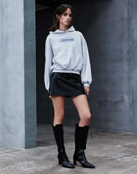 Pull&Bear Hitchcock Kapuzen-Sweatshirt in meliertem Grau - view 1