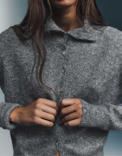 Pull&Bear højhalset cardigan med knapper i gråmeleret, 5 af 7