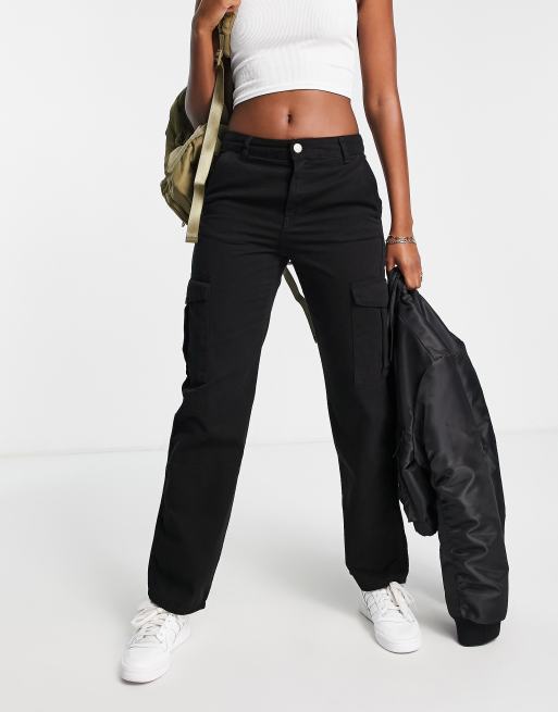 Pull&Bear - Højtaljede cargobukser med lige ben i sort