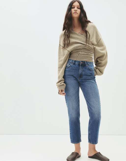 Pull&Bear - Højtaljede mørkeblå mom-jeans