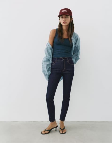 Pull&Bear højtaljede skinny-jeans i navy - view 1