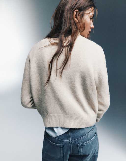 Pull&Bear högkragad knäppkofta i beige, 2 av 7
