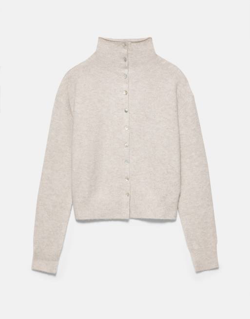 Pull&Bear högkragad knäppkofta i beige, 6 av 7