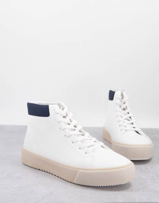 Pull&Bear – Hohe Sneaker in Weiß mit Gummisohle